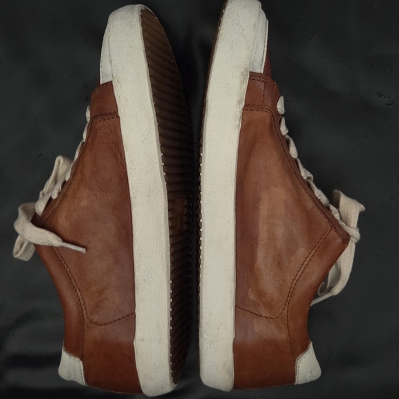 Frye Kira Leather Low Top Sneakers Tan Factory Distressed Lace up Womens 6 US - Picture 5 of 10